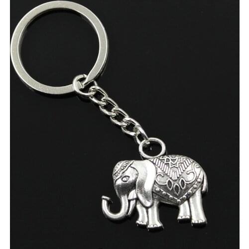 New Fashion Men 30mm Car Keychain DIY Metal Holder Chain Vintage Elephant 28x31mm Silver Color Pendant Gift