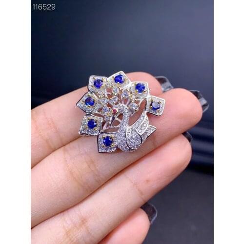 Natural sapphire brooch, 925 silver, phoenix style, good quality gemstones and luxurious atmosphere