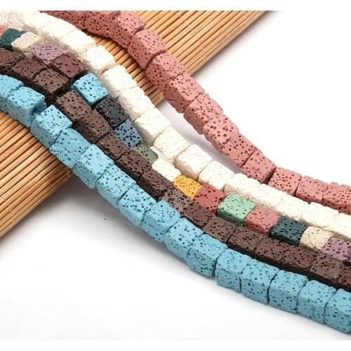 Natural Stone Loose Beads Volcanic Rock Square Shape Beads Colorful For Jewelry Making Necklace Accessories Gifts For Women