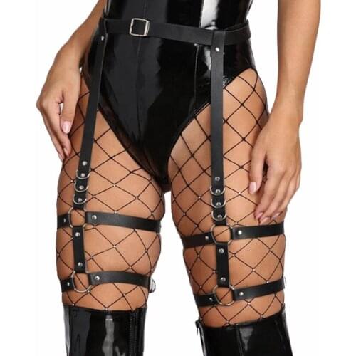 Black Sexy Leather Thigh Leg Harness Sex Toy Women High Waist to Leg Belts Punk Erotic Adult Bondage Strap Suspender Accessories