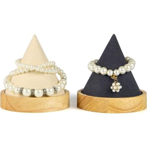 Cone Shape Wooden Bangle Bracelet Anklet Jewelry Display Stand Ring Watch Holder