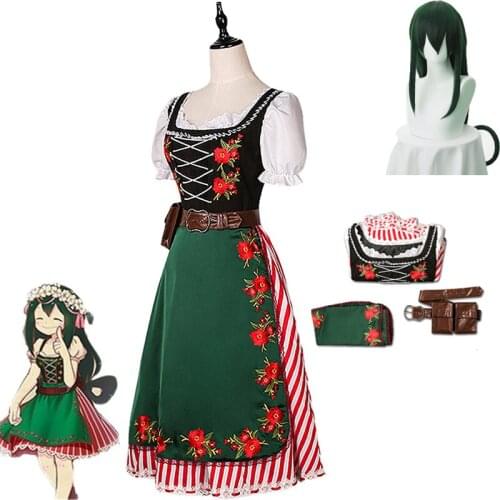 Anime My Hero Academia Tsuyu Asui Cosplay Costumes Lolita Dress Set Boku No Hero Academia Cosplay Costumes Wig Custom made