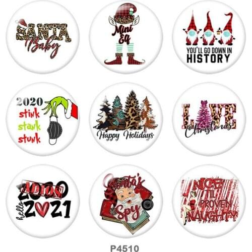 2021 Christmas Santa Claus 12mm/18mm/20mm/25mm/30mm Round glass cabochon flat back Making findings snap button jewelry P4510