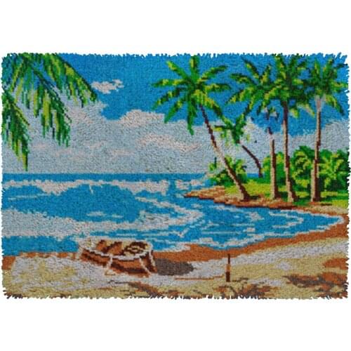 Latch Hook Kits coastal DIY Carpet Rug Plush Wall Tapestry Kits Crochet Floor Mat Thick Yarn Cushion Arts & Crafts 87*61cm