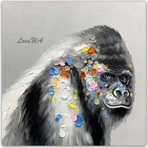 Cute Gorilla Cartoon Oil Painting Hand Drawn Abstract Lovely Animal Oil Painting Wall Canvas Art For Children Bedroom Decoration