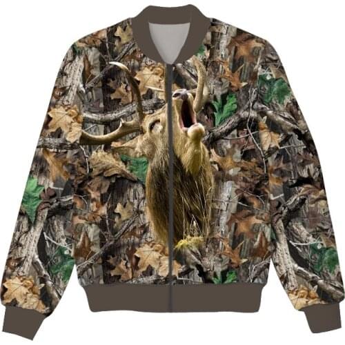 New Fashion Hunting Graphic Spring Autumn Winter Hip Hop Casual Brand 3D Print Deer Thin Jacket Polyester V11