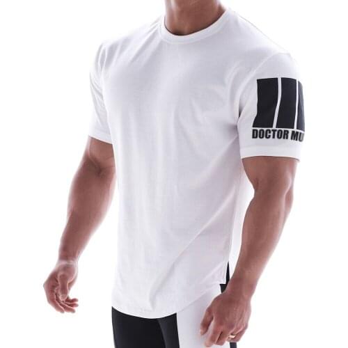 2021 Muscle Brothers Summer New Sports Short-sleeved Round Neck Mens Fitness Casual T-shirt