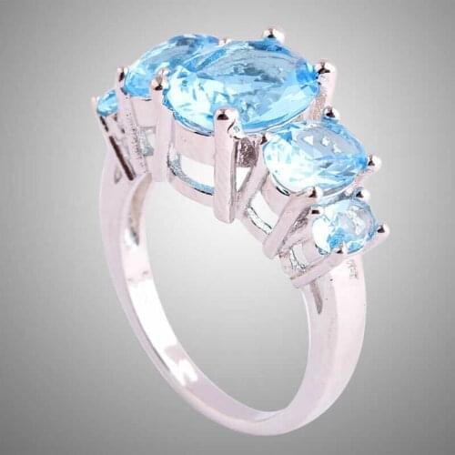 New fashion lady blue crystal ring Oval Cut elegant lady wedding party Ring Gift size 6-13