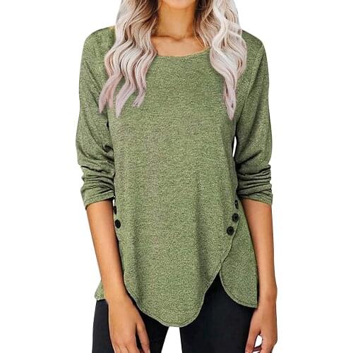 Solid Button Oversized T Shirt Tops Women 2021 Winter Long Sleeve T Shirts Plus Size Women Clothing T-shirts Camisetas De Mujer