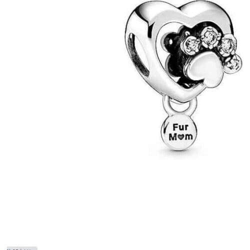 Original 925 Sterling Silver Bead Shiny Heart With Crystal Beads Fit Pandora Women Bracelet & Necklace Diy Jewelry