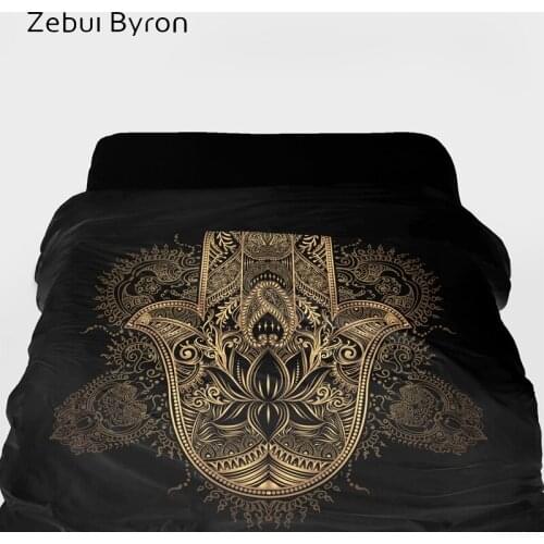 3D Duvet Cover King/queen/custom,Blanket/comforter Cover 220/240,1pc Quilt cover,luxury Bedding Black golden Hamsa Hand lotus