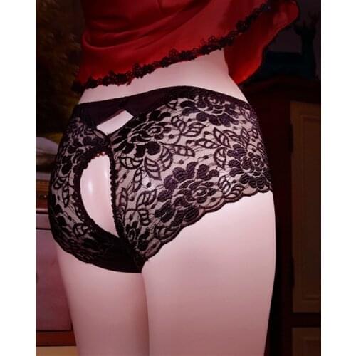 Sexy Lingerie Women Crotchless Panties Lace Low Waist Open Crotch Briefs Sheer Thongs Underpants Bikini G-strings Plus Size