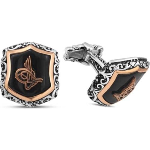 Silver Black Onix Stone Ottoman Tuğralı Cufflink