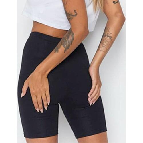 Casual Shorts Female Thin Fitness Solid High Waist Biker Shorts Slim Knee-Length Bottoms Black Cycling Shorts Summer Streetwear