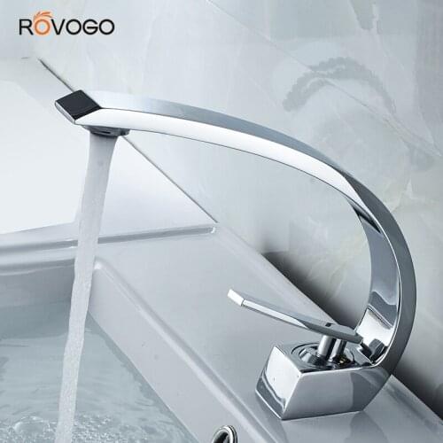 ROVOGO Bathroom Sink Faucet Brass Chrome, Single Handle Single Hole Vessel Lavatory Faucet, Cold Hot Basin Mixer Crane