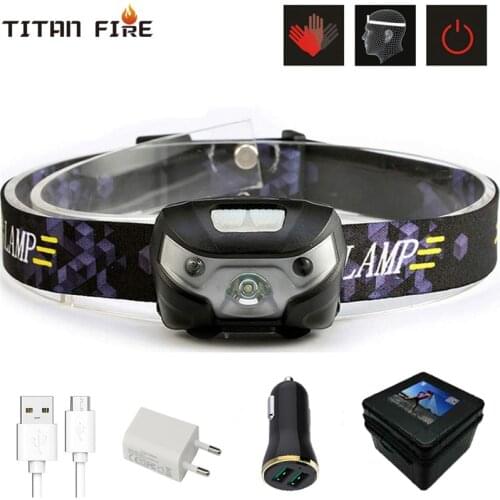 Body Motion Sensor Mini LED Headlamp 4000Lm Rechargeable Headlight Waterproof Camping Flashlight Head Light Torch Lamp Fishing