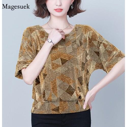 Tunic Women Blouses Fashion Elegant Shiny Sequin Blouse Red Golden Shine Womens Blouses Plus Size New Glitter Shirt Tops 14082