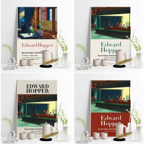 Edward Hopper Exhibition Museum Vintage Poster Nighthawks Retro Print Canvas Painting Chop Suey Wall Art Picture Home Room Decor