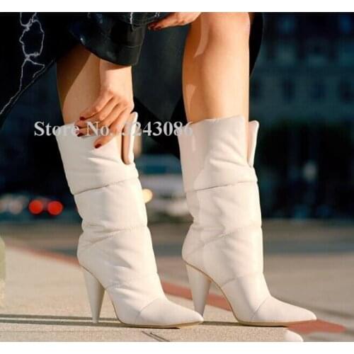 Europe Style Spike Heel Snow Boots Women Sexy Pointed Toe Black White Leather Warm Short Boots Lady Popular Party Shoes Dropship