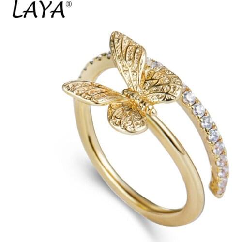 Laya 925 Sterling Silver Adorable Personality Butterfly AAAAA Zircon Open Ring Best Gift For Women Fashion Jewelry 2021 Trend
