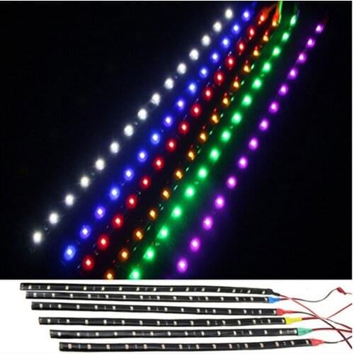 10pcs30cm Flexible LED Strip light High Power DC12V 11.8" 3528 15SMD Waterproof Black Daytime Running Light Decorative Car DRL
