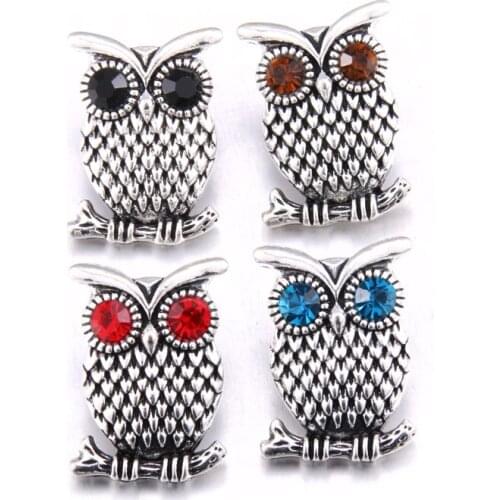 10pcs/lot Mix Owl 18MM Snap Button Jewelry Rhinestone Fit Snap Bracelet Bangle Earrings Necklaces DIY Snap Jewelry