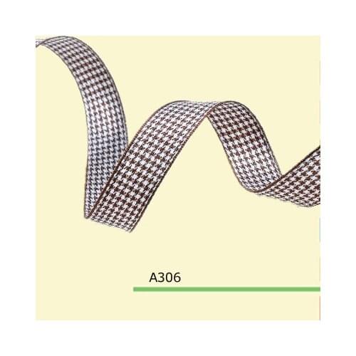 100yards/roll 1 Inch(25mm) Houndstooth Brown Tartan Ribbon For Hair Flowers