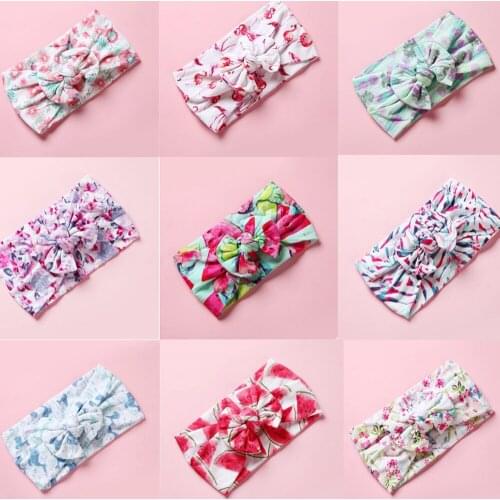 2019 22 Colors Floral Print Nylon Baby Headband,Knot Bow nylon head wraps, Wide Nylon Turban Headband Baby Girls Hair Accessory