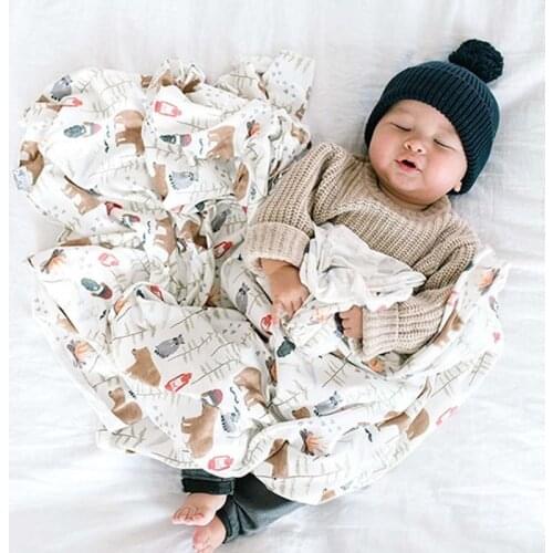 2Pcs Newborn Infant Baby Receiving Blanket + Hat Printing Sleeping Swaddle Wrap Q1FE