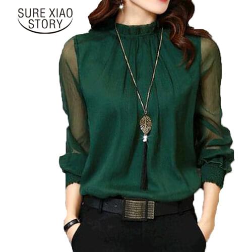 2021 Autumn Women Tops Plus Size Slim OL Blouse Long Sleeved Female Chiffon blouses Casual Fashion European Shirt D50 30