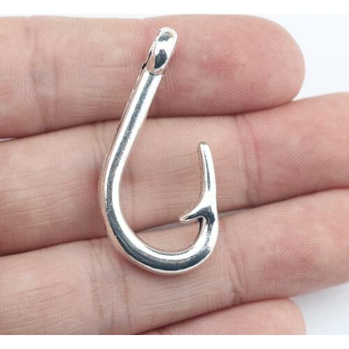 Newest 4Pieces 38.5*18.8mm Mixed Alloy Antique Silver Color Fish Hook Charms Connector Pendant Accessory For DIY Jewelry Making