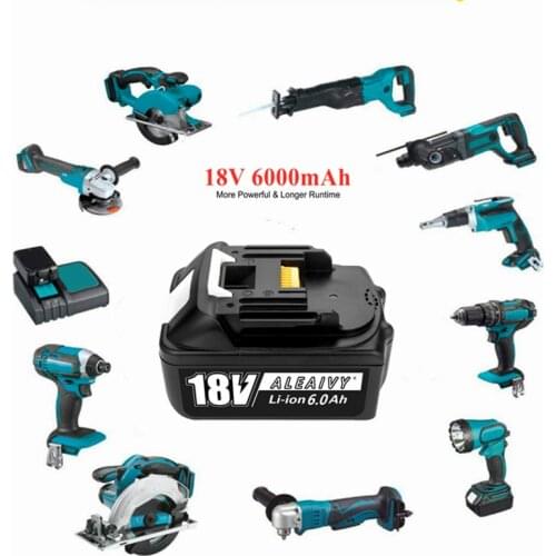 Aleaivy 18V 6.0Ah Rechargeable Battery Li-Ion Battery Replacement Power Tool Battery for MAKITA BL1880 BL1860 with charger