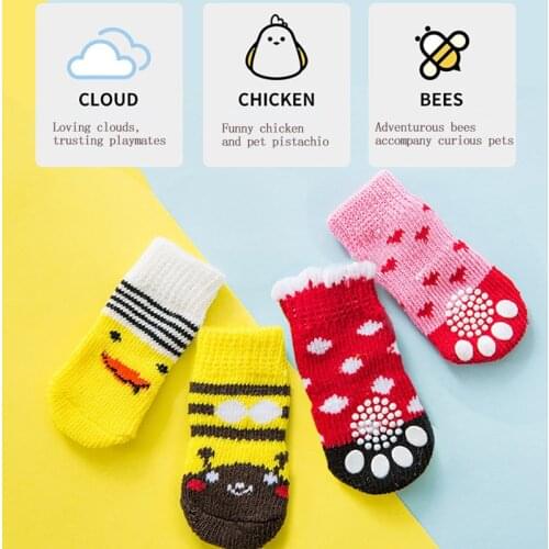 Pet Accessories 4pcs Anti-Slip Dog Socks Chihuahua Teddy Puppy dog universal Cute Print Socks winter keep warm Paw Protector