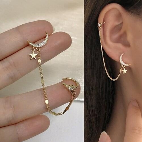 One-piece Star and Moon Needle Ear Bone Clip Dongdaemun Long Personality Earrings Female
