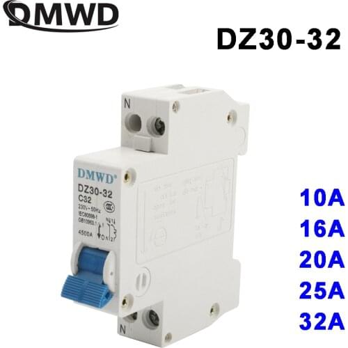 DMWD DPN DZ30-32 1P+N 10A 16A 20A 25A 32A 220v 240V~ 50HZ/60HZ Residual Current Circuit Breaker Current BREAKER RCCB DPN