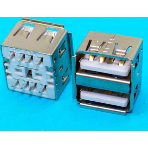 1X Double USB Short body type USB Jack A female 180 degree DIP Vertical USB Connector usb 2.0 white 8P