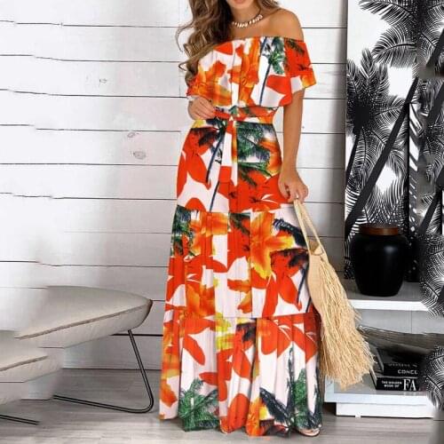 Elegant Fashion Leopard Robes Print Long Dress Ruffle Maxi Bohemian Strapless Sundress For Women Vestidos платье летнее женское