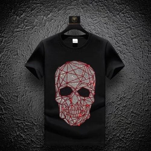 T-Shirt Men 2020 Summer Short Sleeve Fashion Streetwear Slim Cotton Casual Tshirts Rhinestone Plus Size M-5XL Tops Tee Male