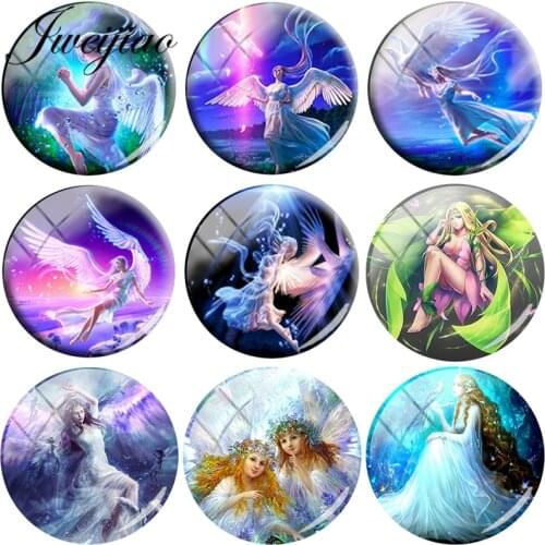 JWEIJIAO Butterfly Angel Wings Fairy Picture DIY Round Glass Cabochon Dome Charms Demo Flat Back Making Findings