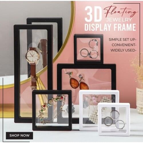 PE Film Jewelry Storage Box 3D Floating Picture Frame Shadow Display Stand Ring Pendant Holder Protect Jewellery Stone Case