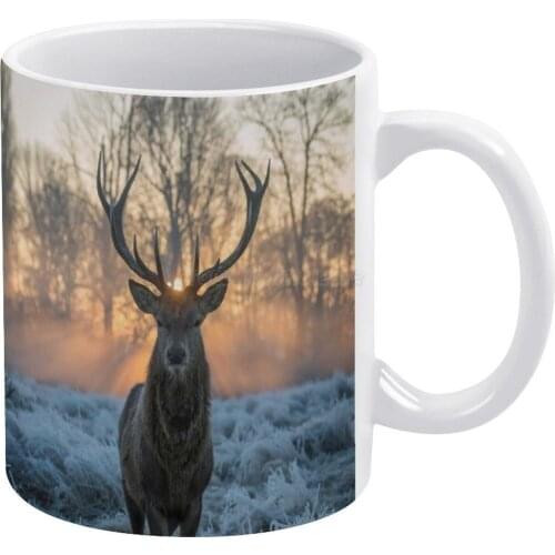 Golden Shot White Mug Coffee Mug 330ml Ceramic Home Milk Tea Cups and Mugs Travel Gift for Friends Stag Frost Winter Ice Snow Su