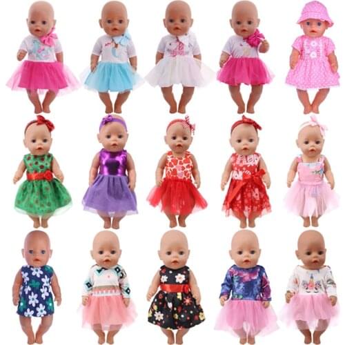 Doll Baby Clothes For New Baby New Born One-Piece Dresses With Cute Patterns For 18 Inch &43 Cm Accessories For Girls Toy Gift