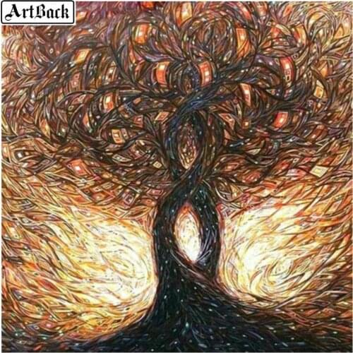 Square full 5d diamond painting tree abstract landscape picture full square diamond mosaic sticker 3d diamond embroidery crafts