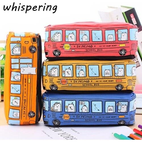 Kawaii Creative School Bus Pencil Case Large Capacity Cute Cartoon Animal Pencil Bag Bus Pencil Box School Supplies