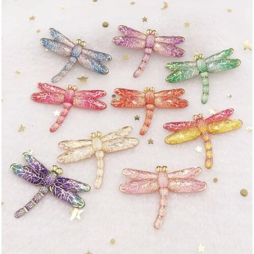 8PCS Shiny Colorful Dragonfly Flat Back Rhinestone Cabochon Miniature Applique 1 Hole Ornament DIY Scrapbook Figurines Craft