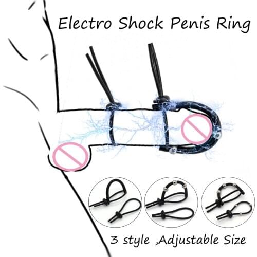 Male Electro Shock Penis Ring,Beads Estim Massage Cock Rings Adjust Line Straps,Electric Stimulation Penis Enlarge Ring Sex Toys