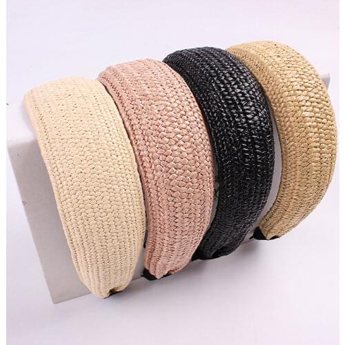 Korean Style Knotted Hairband Handmade Straw Weaving headband Turban for Women Cross Hair Hoop Bezel Hairbands Hair Accessories