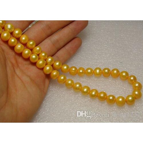 Charming 8-9mm natural south seas gold pearl necklace 17.5inch>>> free shipping