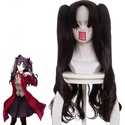 Fate Stay Night FGO Rin Tosaka Long Curly Hair Double Ponytail Cosplay Wig Anime Game Perform Female Kawaii Molding Hair Wig