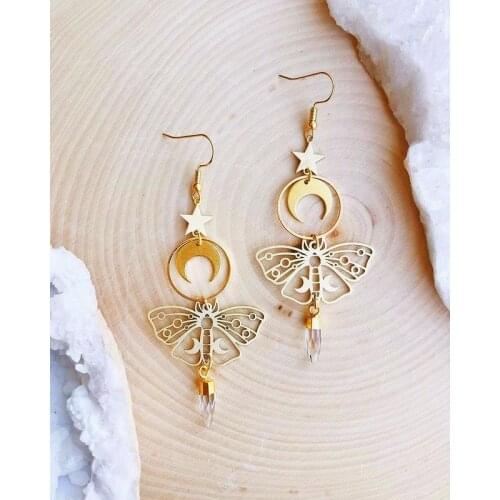The gold plated moon moth earring - Boho Hippie Bohemian Celestial Witchy Metaphysical Jewelry